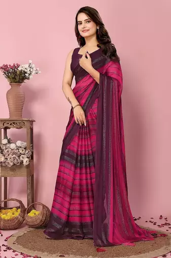 pink-multicolor nylon pre stitch one minute pre-stitched saree