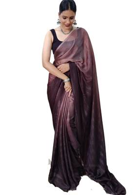 brown-multicolor nylon pre stitch one minute ready to wear saree 1