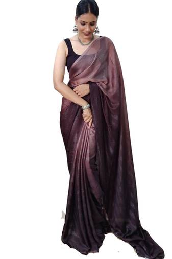 Brown-multicolor nylon  pre stitch one minute ready to wear saree with un-stitch blouse