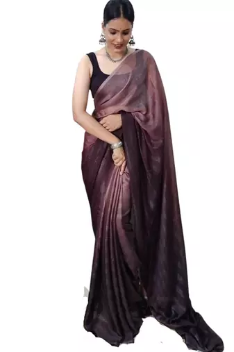 Brown-multicolor nylon  pre stitch one minute ready to wear saree with un-stitch blouse