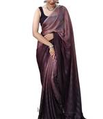 Brown-multicolor nylon  pre stitch one minute ready to wear saree with un-stitch blouse