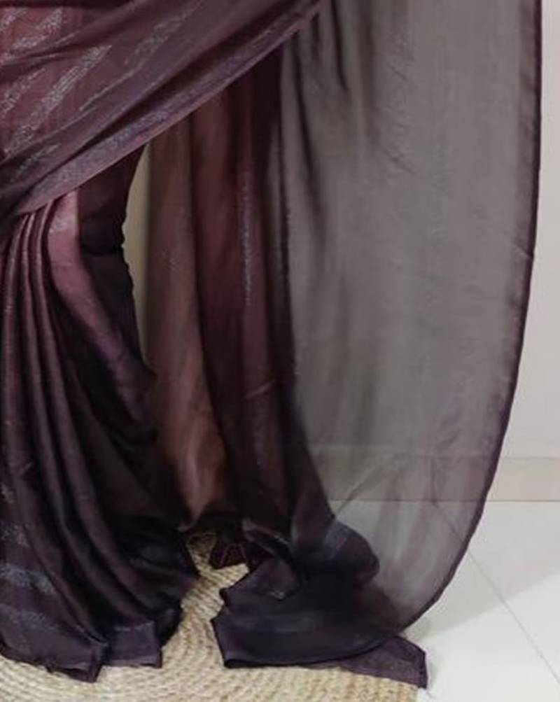 Brown-multicolor nylon  pre stitch one minute ready to wear saree with un-stitch blouse