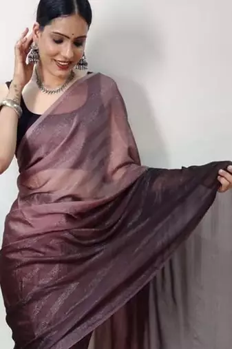 brown-multicolor nylon pre stitch one minute ready to wear saree