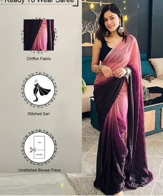pink-multicolor nylon pre stitch one minute pre draped saree 1