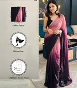 Pink-multicolor nylon  pre stitch one minute ready to wear saree with un-stitch blouse