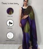 Mehendi green-blue color nylon  pedding printed pre drape one minute saree with un-stitch blouse