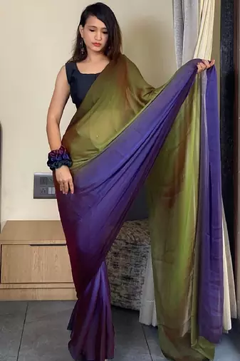 mehendi green-blue nylon pedding printed pre drape one minute saree