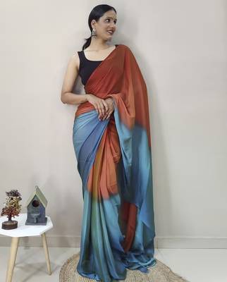 orange-skyblue nylon pedding printed pre drape one minute saree 3