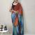 orange-skyblue color nylon  pedding printed pre drape one minute saree with un-stitch blouse