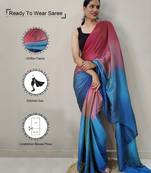 pink-skyblue color nylon  pedding printed pre drape one minute saree with un-stitch blouse