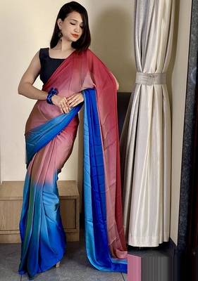 pink-skyblue nylon pedding printed pre drape one minute saree 3