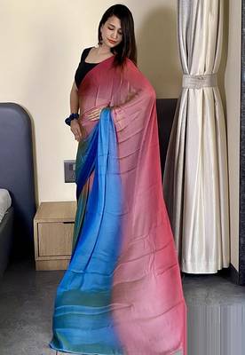pink-skyblue nylon pedding printed pre drape one minute saree 4
