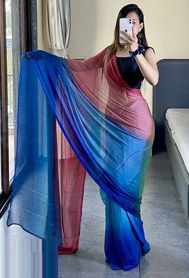 pink-skyblue nylon pedding printed pre drape one minute saree 5
