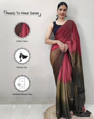 red-multicolor nylon pedding printed pre drape one minute saree 1