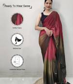 red-multicolor color nylon  pedding printed pre drape one minute saree with un-stitch blouse