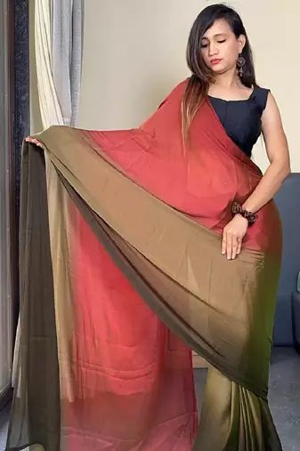red-multicolor nylon pedding printed pre drape one minute saree