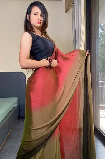 red-multicolor nylon pedding printed pre drape one minute saree