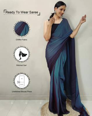 blue-teal nylon pedding printed pre drape one minute saree 2