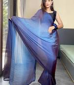 blue-teal color nylon  pedding printed pre drape one minute saree with un-stitch blouse