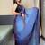 blue-teal color nylon  pedding printed pre drape one minute saree with un-stitch blouse