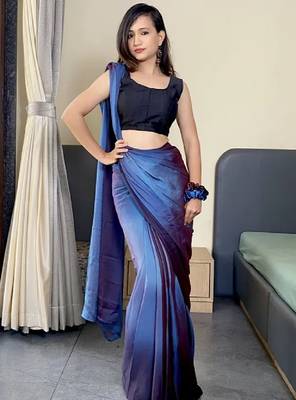 blue-teal nylon pedding printed pre drape one minute saree 5