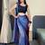 blue-teal color nylon  pedding printed pre drape one minute saree with un-stitch blouse