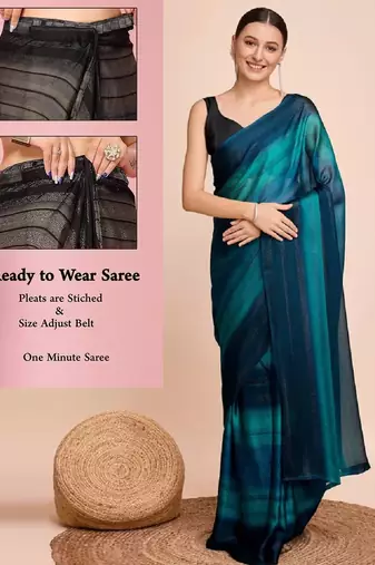 blue color nylon  pedding lining pre drape one minute saree with un-stitch blouse