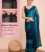 blue color nylon  pedding lining pre drape one minute saree with un-stitch blouse