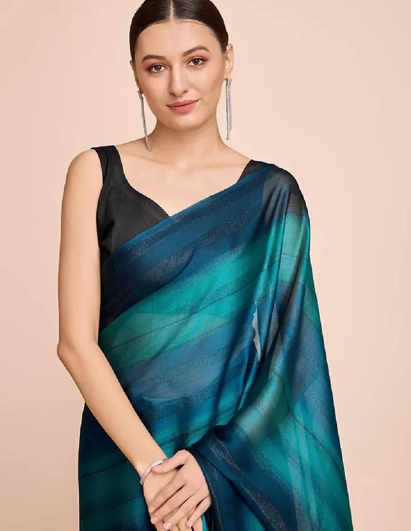 blue color nylon  pedding lining pre drape one minute saree with un-stitch blouse