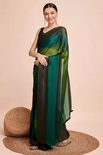 green color nylon  pedding lining pre drape one minute saree with un-stitch blouse