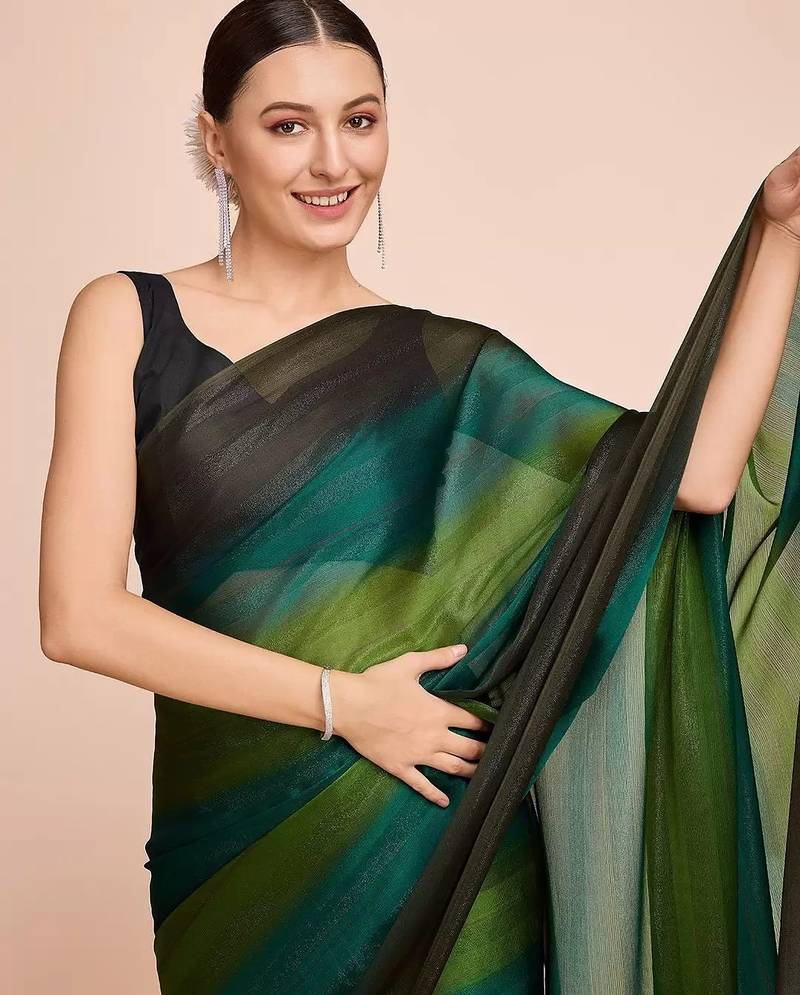green color nylon  pedding lining pre drape one minute saree with un-stitch blouse