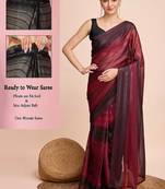 maroon color nylon  pedding lining pre drape one minute saree with un-stitch blouse