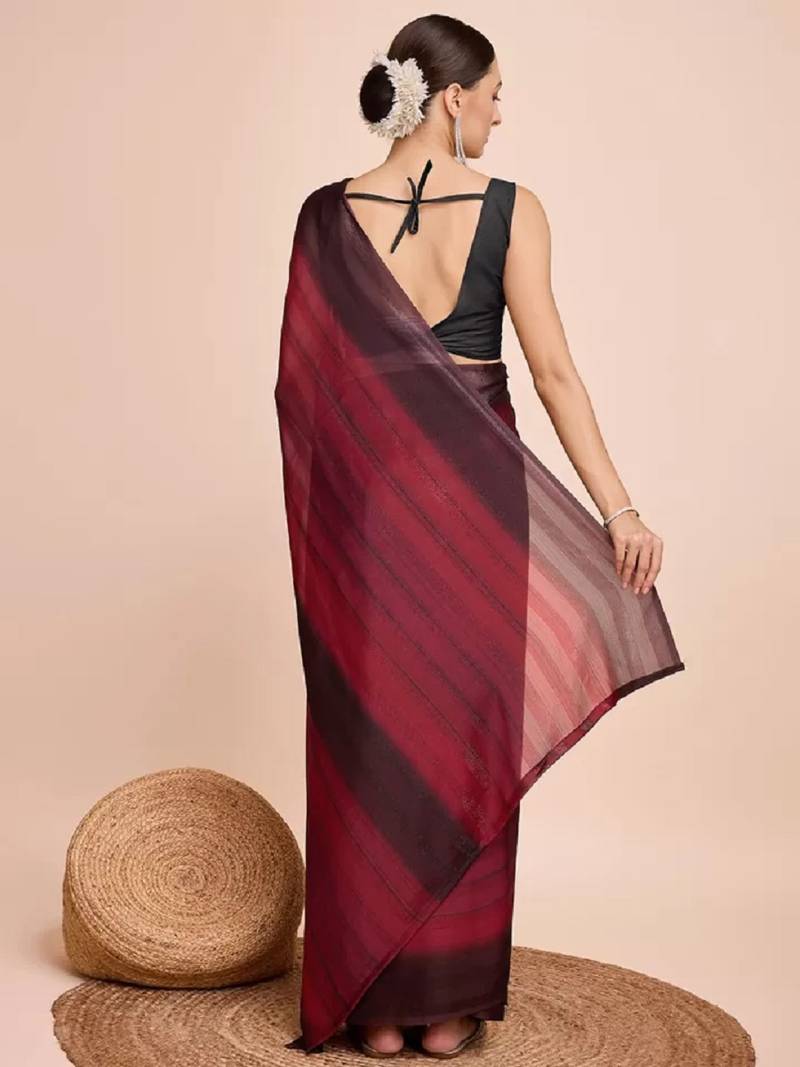 maroon color nylon  pedding lining pre drape one minute saree with un-stitch blouse