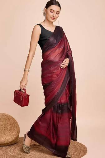maroon color nylon  pedding lining pre drape one minute saree with un-stitch blouse