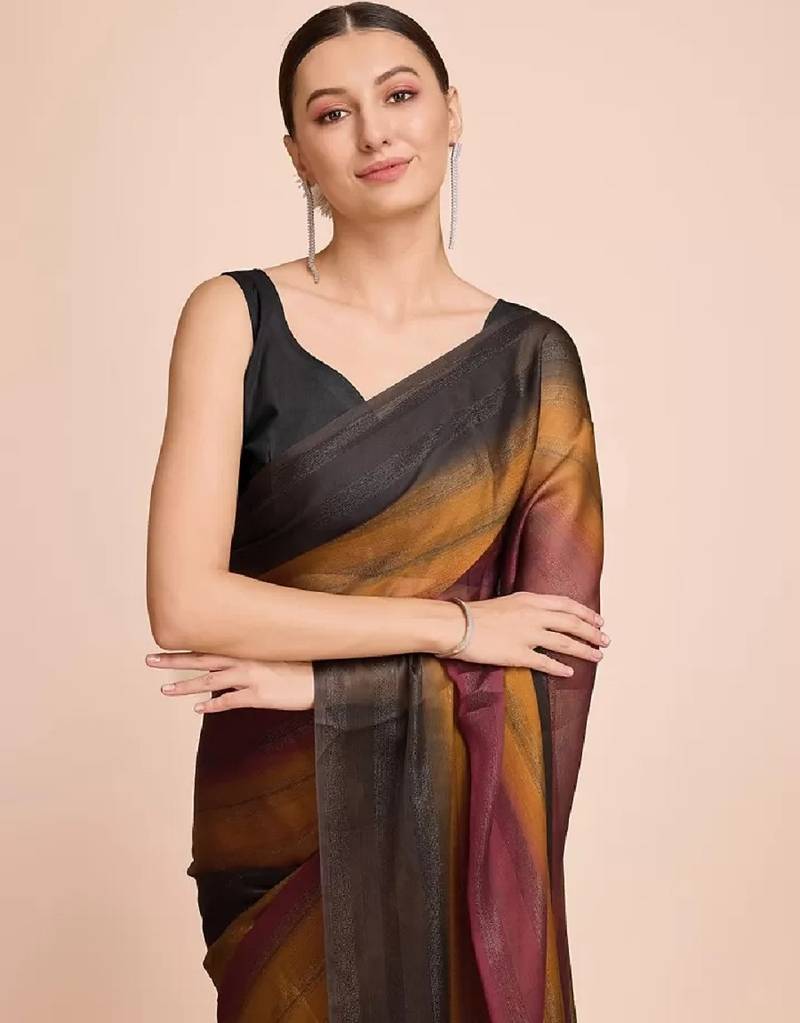 musturd color nylon  pedding lining pre drape one minute saree with un-stitch blouse