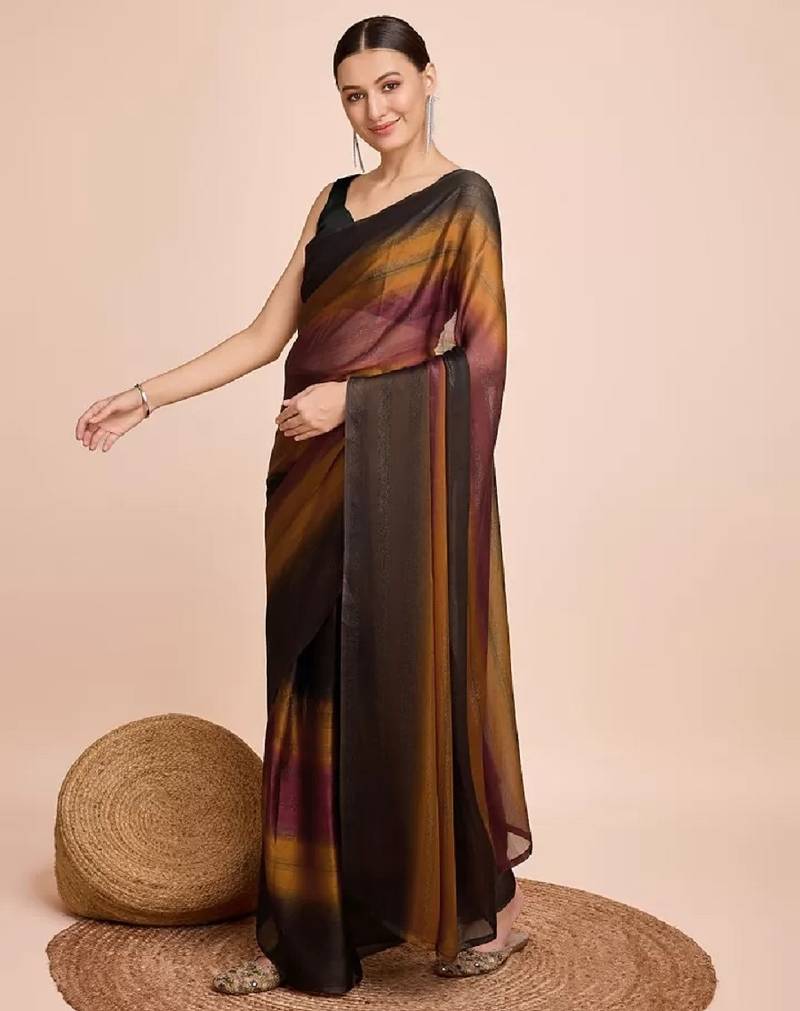 musturd color nylon  pedding lining pre drape one minute saree with un-stitch blouse