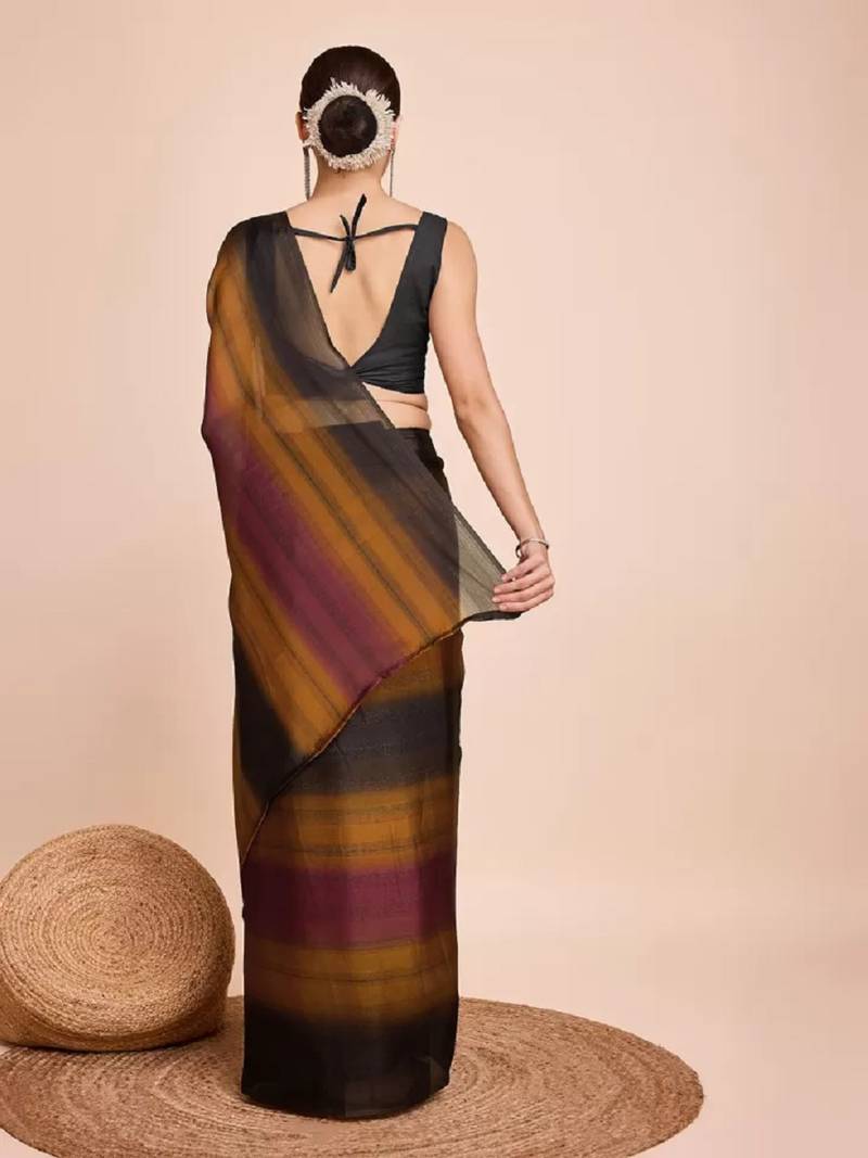 musturd color nylon  pedding lining pre drape one minute saree with un-stitch blouse