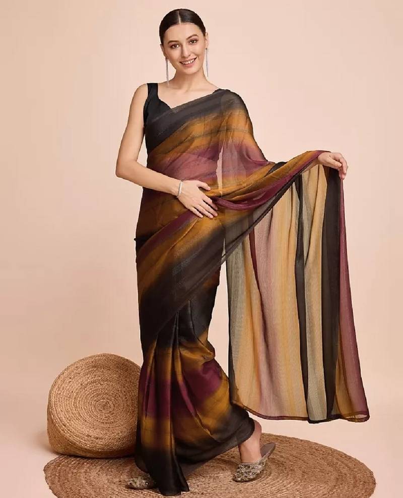 musturd color nylon  pedding lining pre drape one minute saree with un-stitch blouse