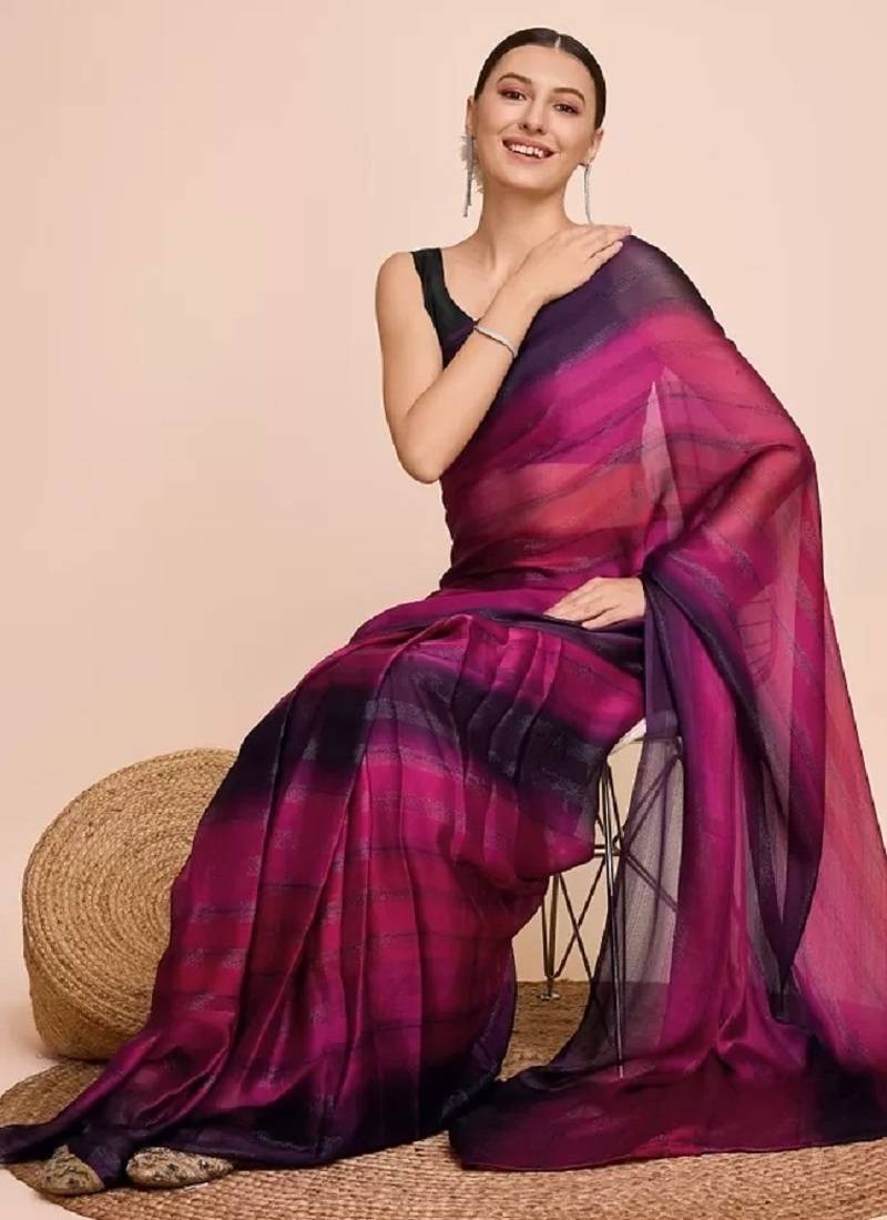 pink color nylon  pedding lining pre drape one minute saree with un-stitch blouse