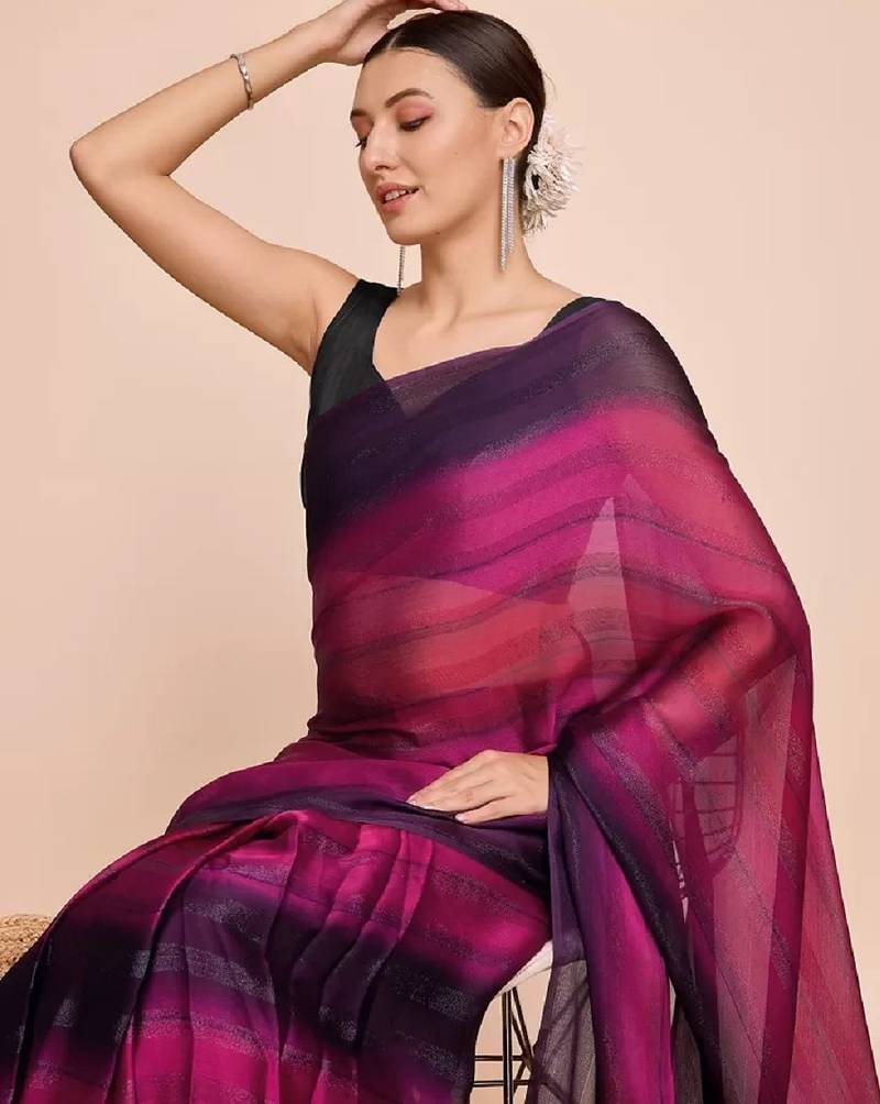 pink color nylon  pedding lining pre drape one minute saree with un-stitch blouse