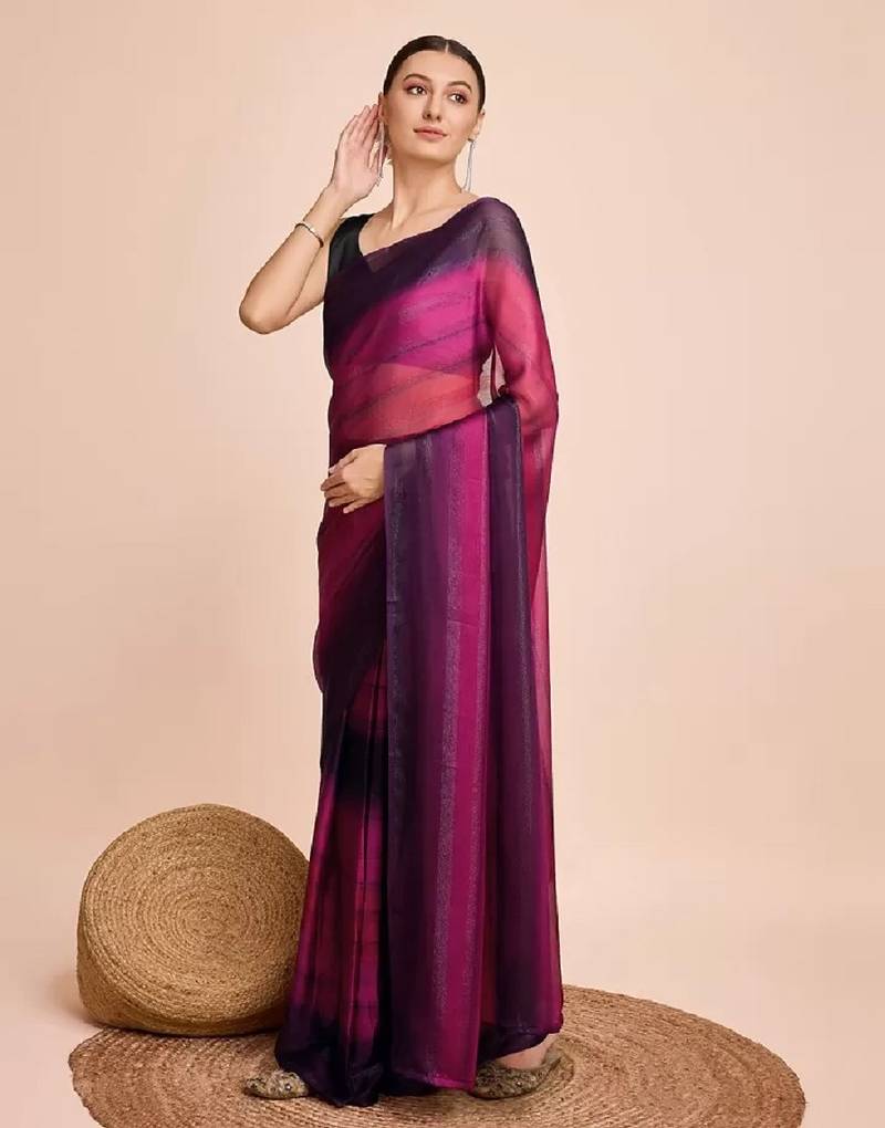 pink color nylon  pedding lining pre drape one minute saree with un-stitch blouse
