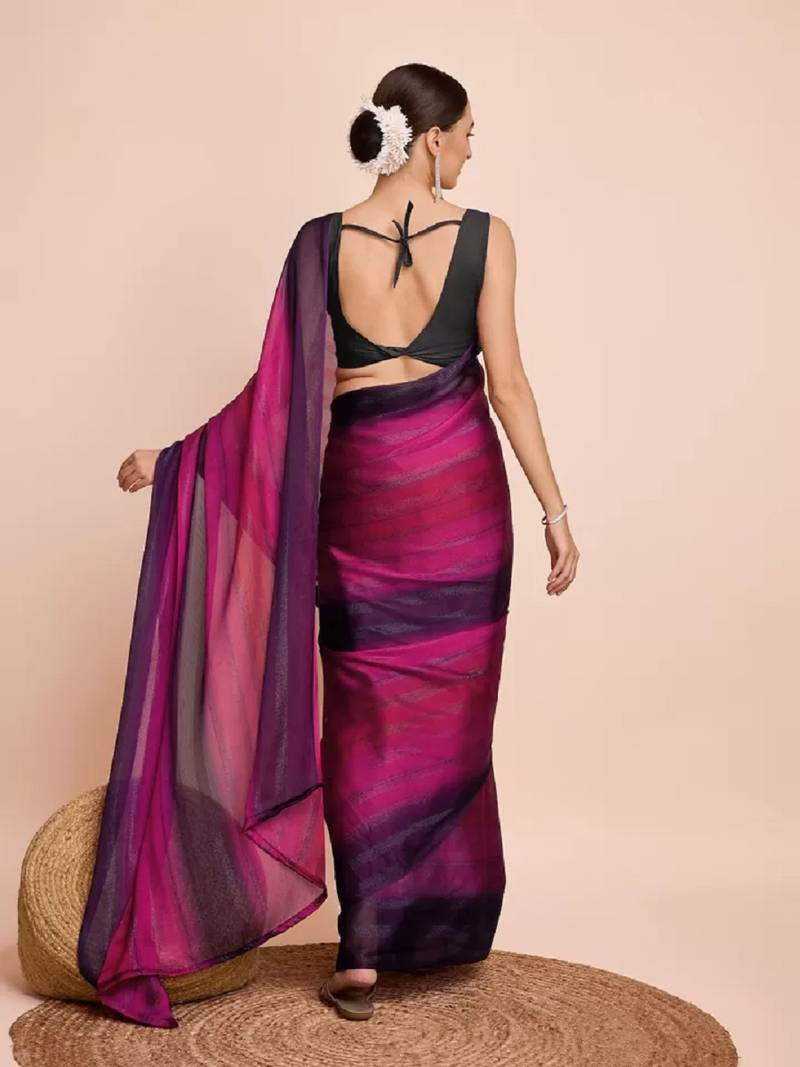pink color nylon  pedding lining pre drape one minute saree with un-stitch blouse