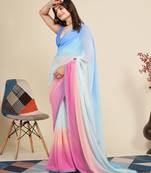 pink-sky blue georgette digital printed pre drape ready made saree