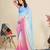 Pink-sky blue color georgette digital printed pre drape ready to wear saree with un-stitch blouse