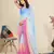 Pink-sky blue color georgette digital printed pre drape ready to wear saree with un-stitch blouse