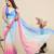 Pink-sky blue color georgette digital printed pre drape ready to wear saree with un-stitch blouse