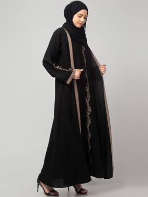 women latest Dubai Stylish embroidered long lenth shrug abaya burkha 3