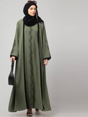 women latest Dubai Stylish embroidered long lenth shrug abaya dress 1