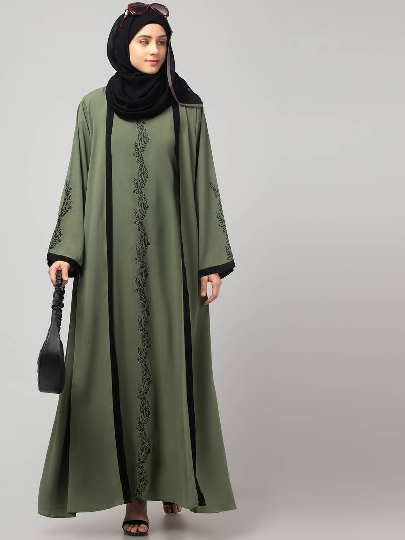 women latest Dubai Stylish embroidered long lenth shrug abaya dress