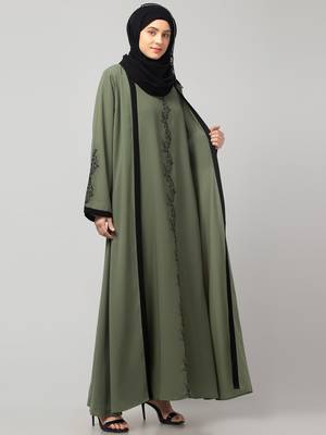 women latest Dubai Stylish embroidered long lenth shrug abaya dress 3
